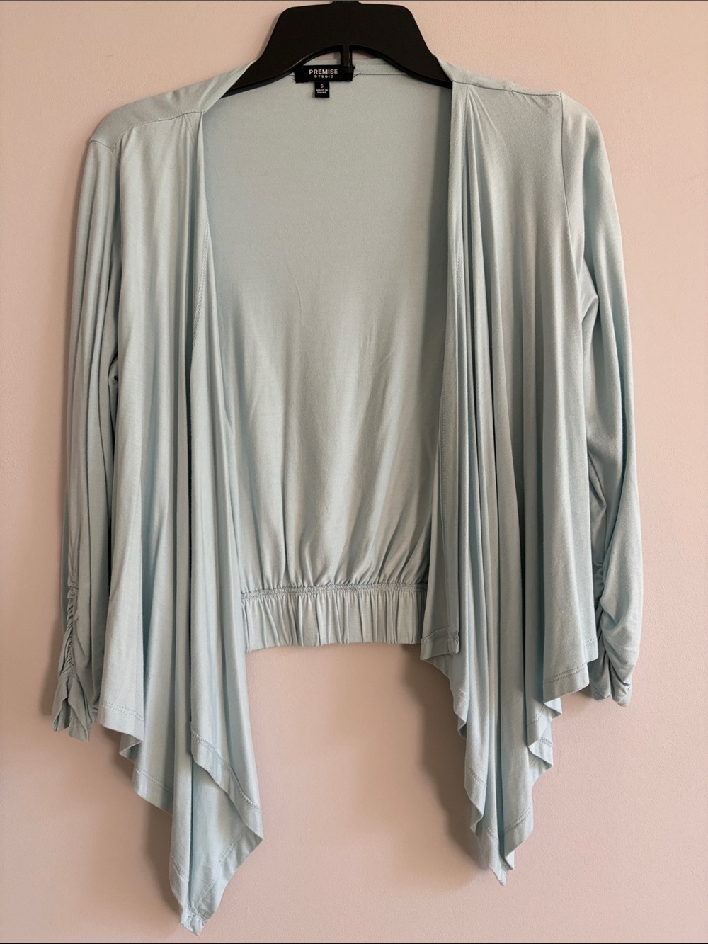 Premise Light Blue Draped Open-Front Cardigan Shrug